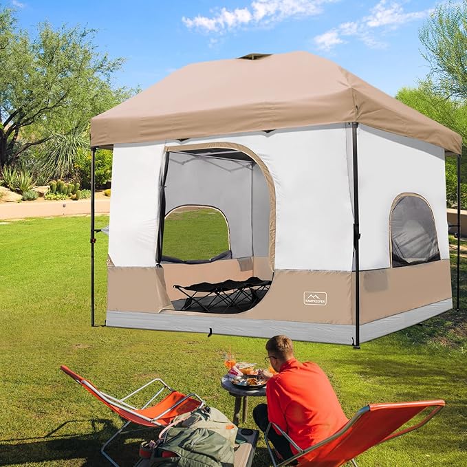 KAMPKEEPER Camping Inner Tent for Pop Up Canopy Converts 10'x10' Straight Leg Canopy into Camping Tent–Fully Vented Roof(Top &amp Frame NOT Included) Khaki