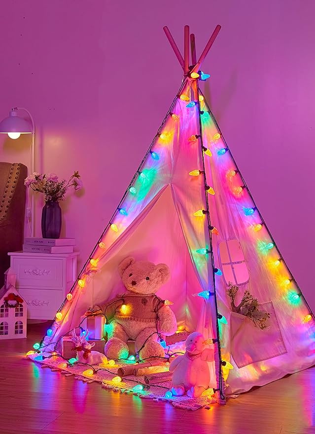 Minetom C9 LED Christmas Lights Outdoor 81 Feet 100 LED String Light with Timer &amp 8 Lighting Mode Waterproof Commercial Grade Christmas Tree Lights for Outside Indoor Roofline Patio Multicolor