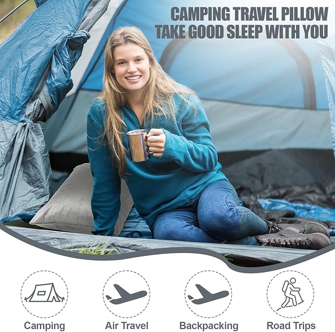 2 Pack Camping Pillow for Sleeping Shredded Memory Foam Travel Pillow with Storage Bag Compressible Portable Pillow for Outdoor Camp Backpacking Hiking Essential Gear(GreyMedium)