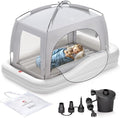 QPAU Inflatable Toddler Travel Bed with Tent Portable Kids Air Mattress with Safety Sides Ideal for Home Grandma's Camping Traveling -Includes Fast Electric Pump