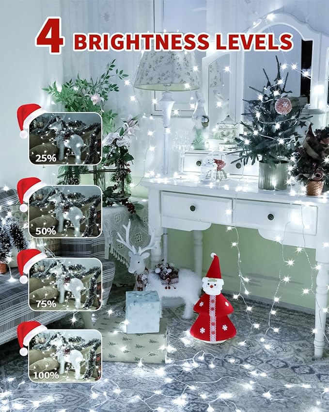 Christmas Lights String Outdoor Indoor Xmas Tree Decorations Lights Plug in Twinkle Fairy Light with Remote Timer Dimmable for Room Yard Holiday Party Wedding Decor (Cold White 403FT 1200 LED)