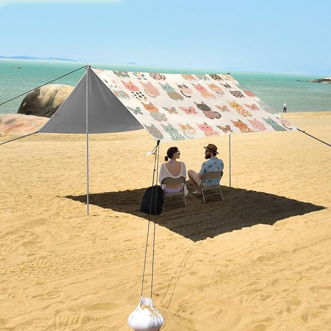 Retro Cats and Butterflies Beach Tent Camping Sun Shelters Portable Outdoor Canopy Sun Shade for Camping Trips Fishing Backyard Fun or Picnics Easy Setup with Carrying Bag