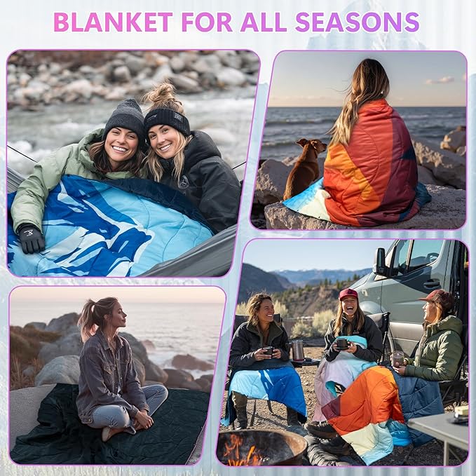 Camping Blanket Packable Lightweight Down Alternative Puffy Camping Picnic Outdoor Blankets Warm Waterproof Hammock Top Quilt for Sleeping Travel Stadium Hiking Indoor Cold Weather 55x78.8