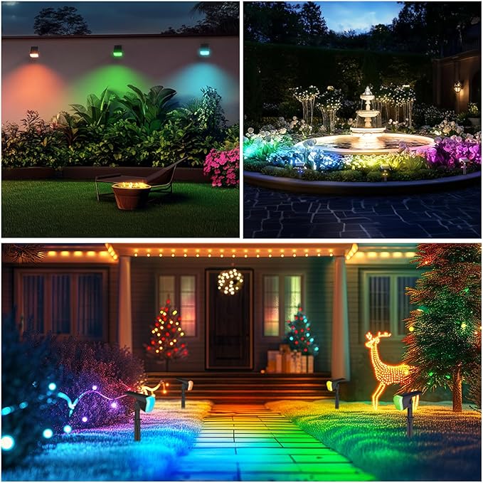 Linkind RGB Solar Spot Lights Outdoor Waterproof IP67 60 LED 10 Lighting Modes Color Changing Landscape Lighting for Garden Yard Pathway Decorations (4 Pack Multicolor)
