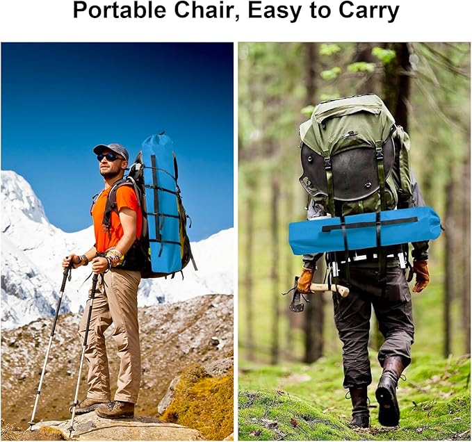 2PCS Folding Camping Collapsible Chairs Heavy Duty Lawn Chair with Cooler Bag Storage Pocket Waterproof Bag Outdoor Arm Chair Supports 225LBS Blue