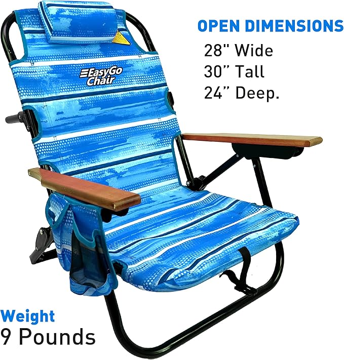 Tommy Bahama Backpack Chair-5 Positions and Cup Holder Pouch on Side-Padded Pillow-Storage Bag on Back – Lightweight Rustproof Aluminum – Black Frame 2 Pack Beach Blue