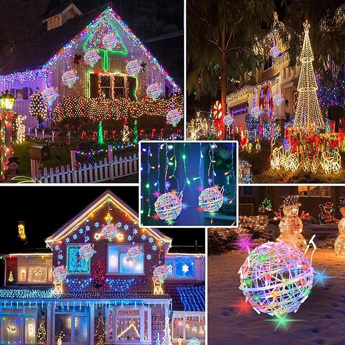 Outdoor Christmas Balls Lights Tree Lights Waterproof 4 Pack 7.87 LED Hanging Globe Sphere Lights with 8 Lighting Modes Memory Timer Plug for Party Wedding Xmas Porch Patio Garden Yard Decorations