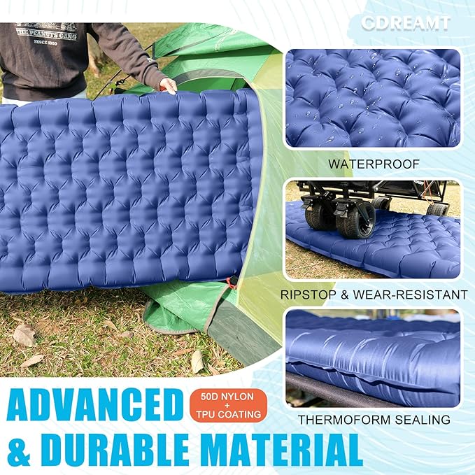Inflatable Camping Sleeping Pad with Pillow Extra Thickness 4 Inch Sleeping Mat with Built-in Pump Compact &amp Ultralight Camping Air Mattress for Backpacking Hiking Tent Traveling
