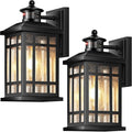 Motion Sensor Outdoor Light Adjustable Sensing Range 2 Pack Black Dusk to Dawn Exterior Lighting Fixtures with Seed Glass Aluminum Anti-Rust Outside Lights for House Garage Doorway Garden