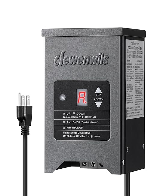 DEWENWILS 200W Weatherproof Low Voltage Landscape Lighting Transformer 120V to 12/15V AC Metal Low Voltage Landscape Transformer with Photocell &amp Timer Multi Zone Landscape Lighting Transformer