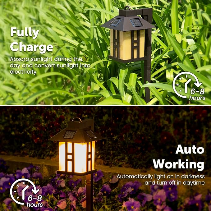 GIGALUMI Japanese Decor Solar Lights for Outside Pathway Lights 4 Pack - Lawn/Patio/Yard/Walkway/Driveway Decoration