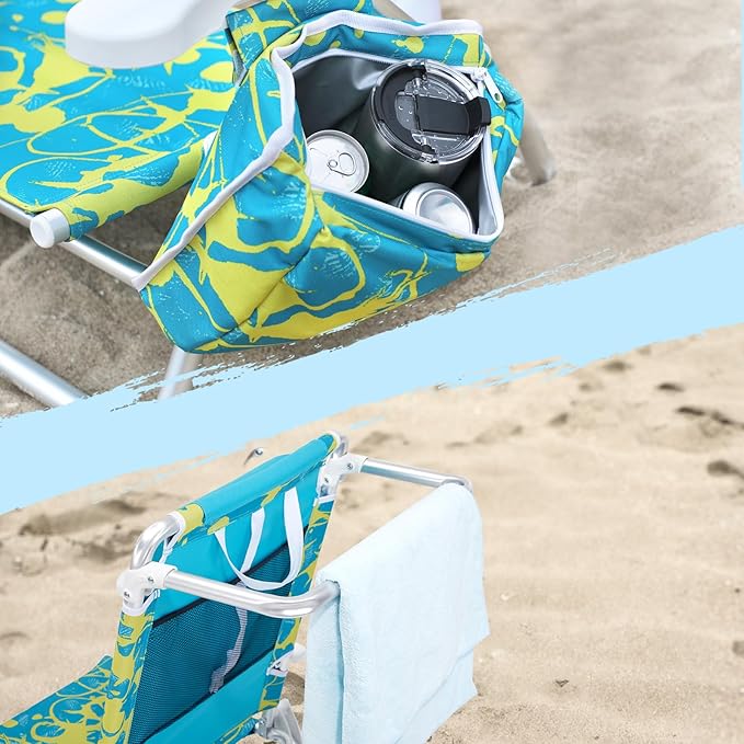 Old Bahama Bay Backpack Beach Chair 2 Pack Aluminum Lightweight Reclining 5-Position Lounge Chair for Adults Heavy Duty Support 400 LBS Portable Folding with Cooler Bag Camping Chair for Sand Outdoor