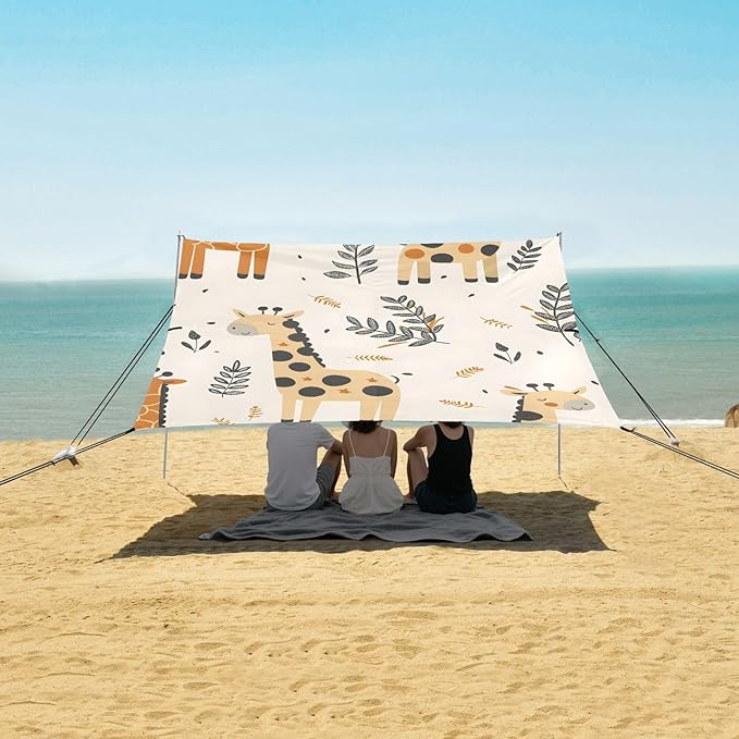 Giraffe and Leaves Camping Sun Shelter Beach Tent Portable Beach Sun Shade Outdoor Canopy for Camping Trips Fishing Picnic