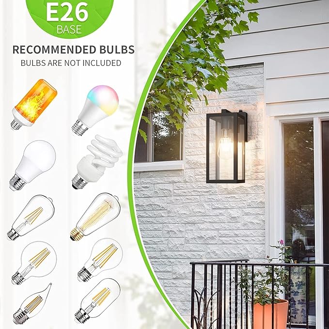 Aipsun Dusk to Dawn Sensor Outdoor Wall Lantern Black Exterior Wall Sconce LightingOutdoor Wall Sconce Wall Mount with Clear Glass Shade for EntrywayPorchDoorway(Bulb Not Included)