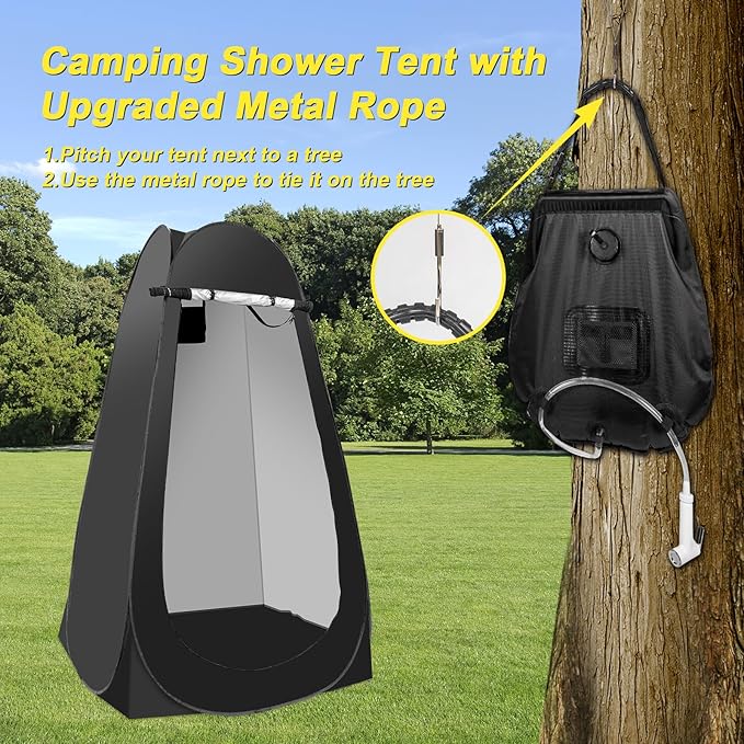 Portable Camping Privacy Tent Outdoor Shower Tent Kit with 5 Gallon Shower Bag-(Nozzle Upgraded)