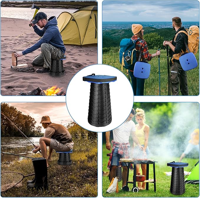 Upgraded Folding Stool - 485lbs Load CapacityTelescopic StoolPortable Collapsible Seat for CampingFishingHikingTravel