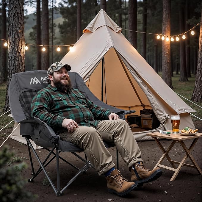 Oversized Heated Camping Chair Fully Thick Padded Camping Chair XL Camp Chair for Adults 3 Levels Adjustable Heated Camp Chair for Outdoor Use (Battery Not Included)