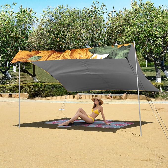Sunflower Flower FloralCamping Sun Shelters 9.2 x 10.5 FT Beach Canopy Tent Sun Shade with Carrying Bag for Camping Trips Fishing Backyard Fun or Picnics 21340055