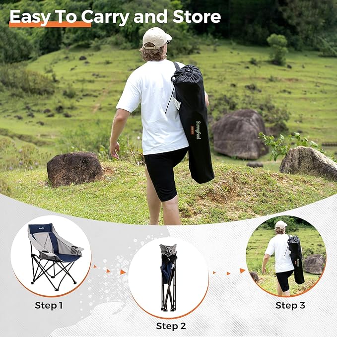 SUNNYFEEL Lightweight Oversized Camping Chairs for Adults Portable Folding Chair with Side Pockets &amp Cup Holde for BeachFishingTripPicnicLawnConcert Outdoor Carry Bag Included