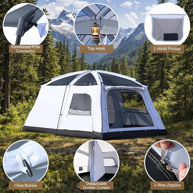 4-6 Person Camping Tent Large Family Cabin Tents with Porch &amp Rainfly Double Layer Waterproof Glamping Tent with 2 Rooms 2 Doors Portable Big Tents for Outdoor Camping Hiking Party