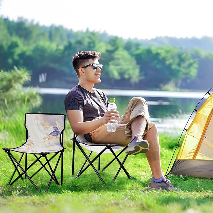 Blue and Purple Flowers Portable Camping Chairs Folding Chair - Durable Oxford Fabric Lightweight Iron Frame Easy Fold Design - Ideal for Outdoor Activities Camping Fishing and Travel