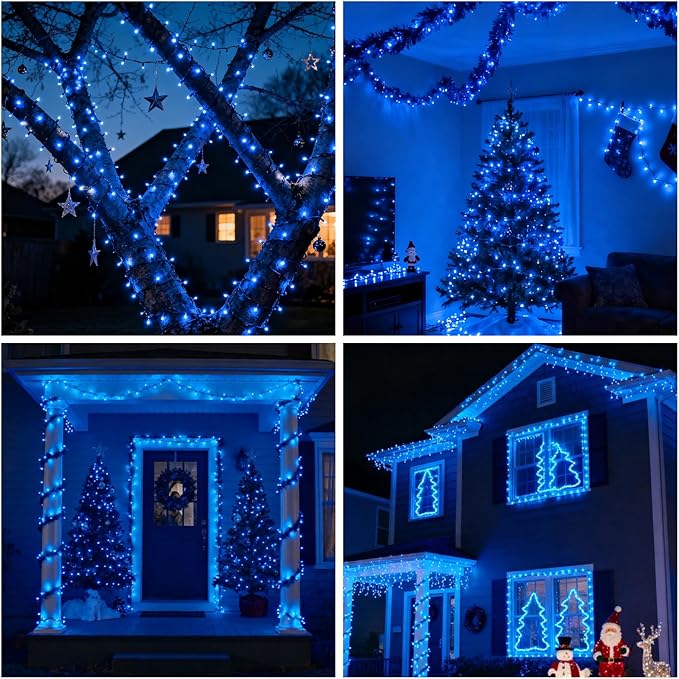 500 LED Blue Christmas Tree Light Plug inConnectable 170ft String Lights with 8Modes UL Certified Outdoor Indoor for Halloween Holiday Bedroom Party Decor
