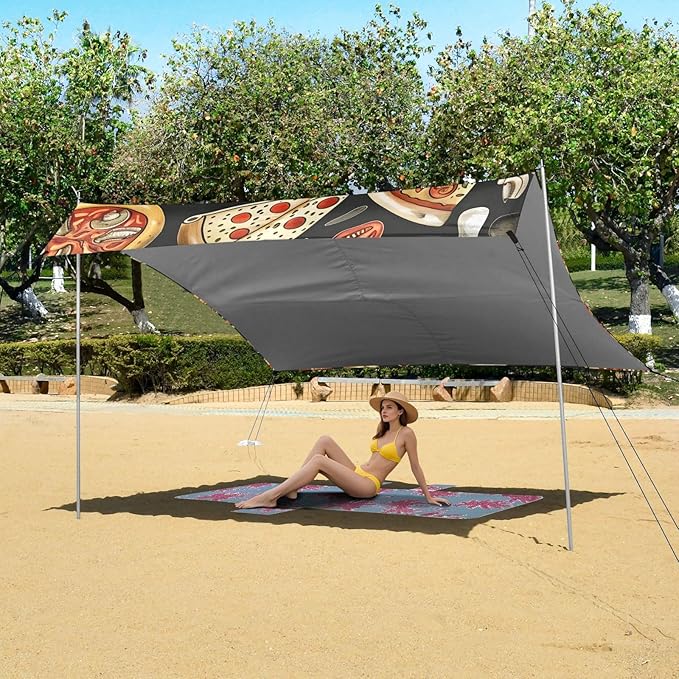 Beach Tent Sun Shelter Grilled Pizza Tomato Lightweight &amp Easy Setup Beach Shade Canopy for Camping Fishing
