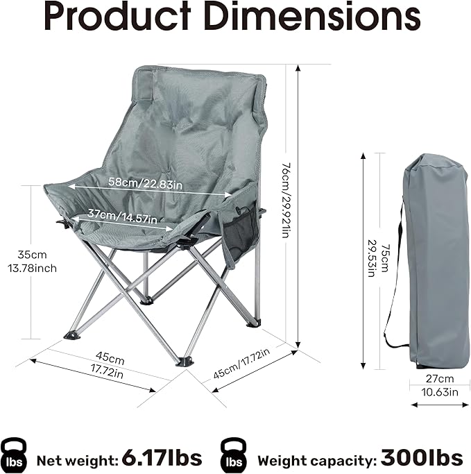 SunSettler Heated Camping Chair Oversized Heated Outdoor Chairs for Adults with 3 Heat Levels Portable Folding Padded Chair for Camp Lawn Sports (Battery NOT Included) (Grey Small)