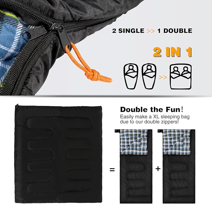 REDCAMP Cotton Flannel Sleeping Bag for Camping Backpacking Adults Cold Weather Envelope Sleeping Bags with 2/3/4/6lbs Filling