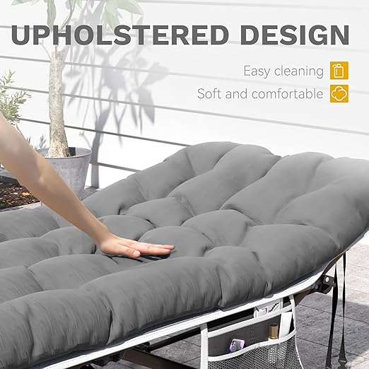 DWVO 2PCS Camping Cots Portable Recliner Lounge Chair w/Mattress Outdoor Folding Cot Heavy Duty 575 LB Capacity 1200D Oxford w/Carry Bag Travel Camp Bed for Camping Office Traveling Grey