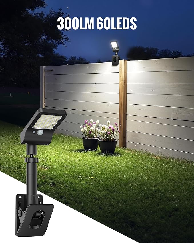 Clip On Solar Lights Outdoor 350LM Solar Motion Sensor Clamp Light with 1200mAh Battery 3 Modes 360° Adjustable Waterproof Fence Lights for Porch Mailbox Camping Emergency Security
