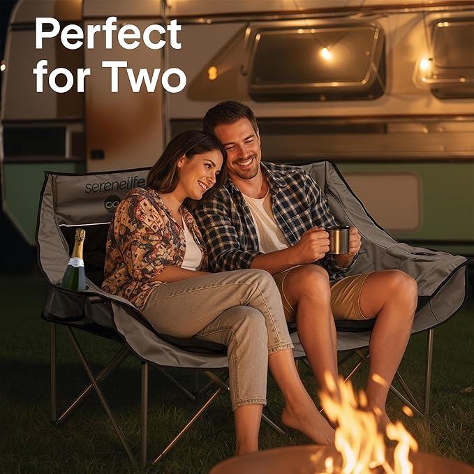 Camping Loveseat for Couples Friends &amp Families Double Camping Chair Foldable Two Person Camping Chair for Campfire Nights Tailgating Fun Beach Escapes RV Road Trips &amp Cozy Backyard Comf