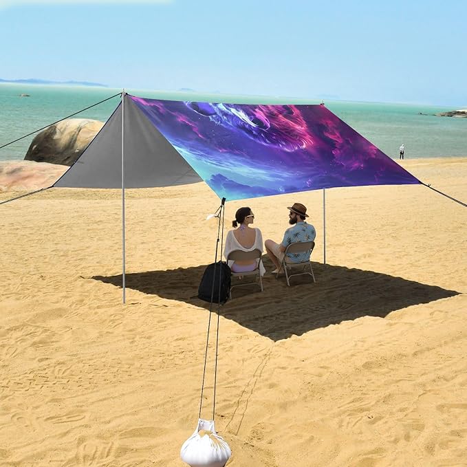 Camping Sun Shelters Neon Wolves with Sharp Eyes Beach Canopy 126 * 110.2in