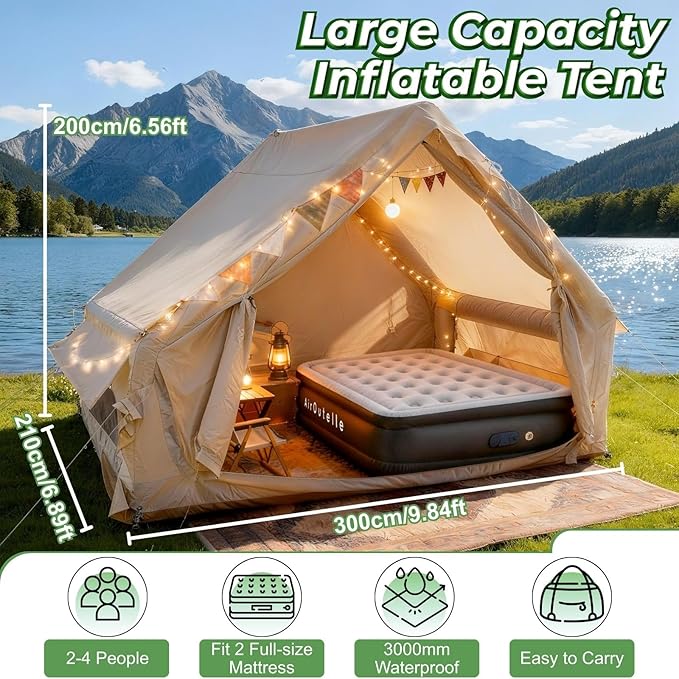 4-6 Person Inflatable Air Tent - 4 Season Family Camping Tent with 3000mm Waterproof &amp Quick Setup Under 5 Mins Includes Manual Pump Storage Bag &amp Stakes