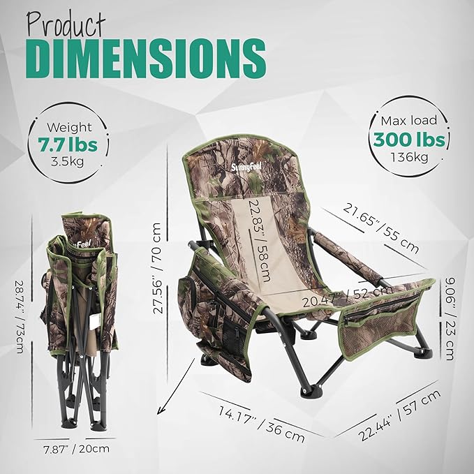 SUNNYFEEL Turkey Hunting Chair Hunting Blind Chair Portable Camping Chair with Mesh Back Storage Pocket and Carry Bag for Hunting Fishing Outdoor Travel Picnic Shooting