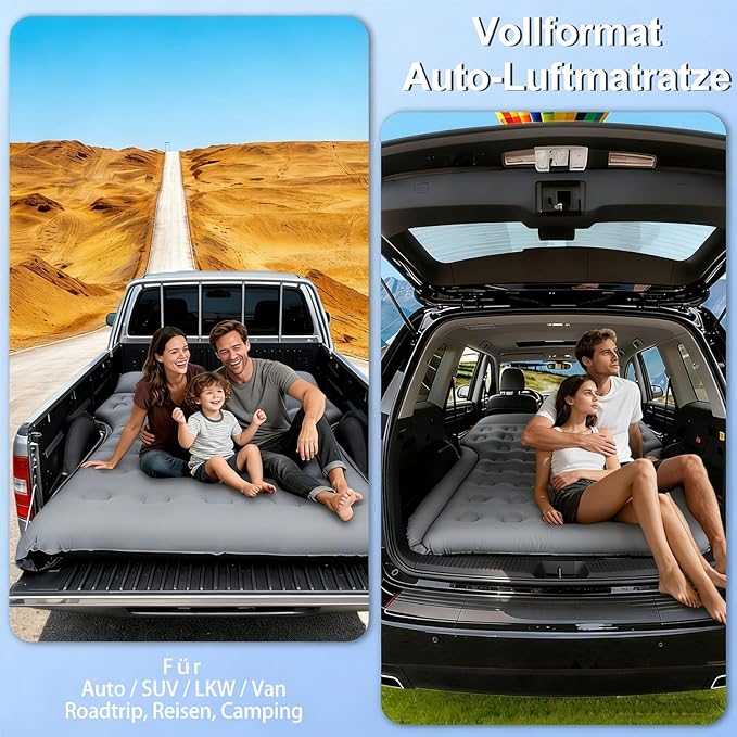 Car Air Mattress - Inflatable Camping Bed Full Size SUV Trunk Mattress Foldable Universal Car airBed Flocking Sleeping Mat for Roadtrip Travel Outdoor Tent Home (Fuzz Grey)