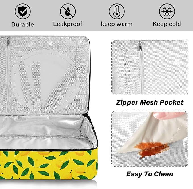Casserole Carrier Yellow MangoInsulated Casserole Carrier for Hot or Cold Food Thermal Lunch Tote for Potluck Parties Picnic Beach Fits 9 x 13 Inches Baking Dish