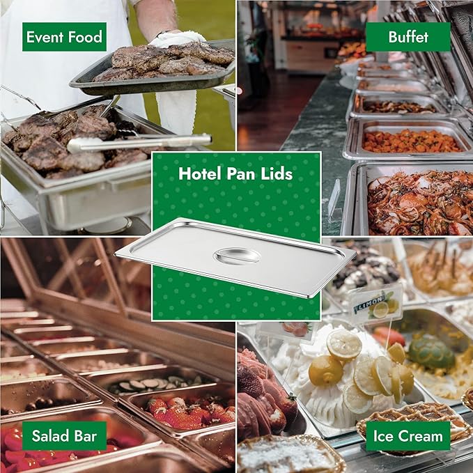 HECMAC 6-Pack Full Size Hotel Pan Cover Stainless Steel Solid Steam Table Catering Food Pan Lid with Handle 23 Gauge