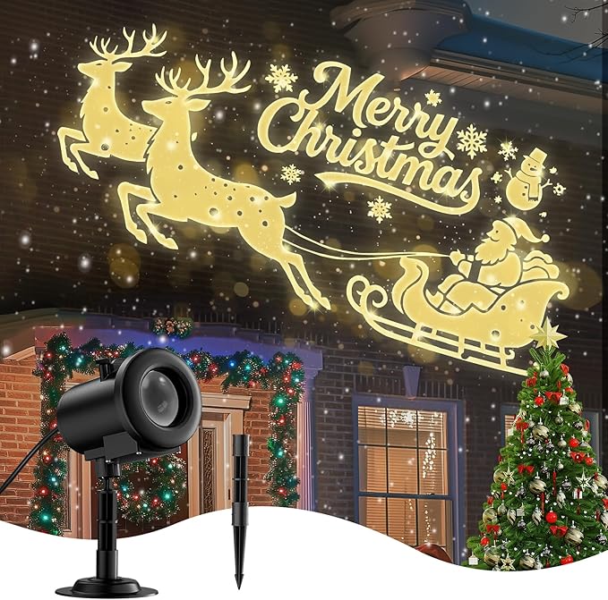 12 in 1 Christmas Projector Lights Outdoor 3D Dynamic Santa Sleigh/Nativity/Green Monster/Ghost/Spider/Bat Christmas DecorNight Lights for Party Home Window Wall Holiday Decor