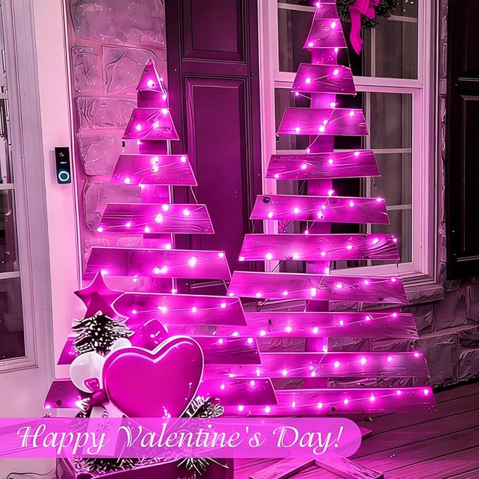 YEGUO 4 Pack Pink Solar Fairy Lights Each 33ft 100 LED Christmas Lights Outdoor Waterproof 8 Modes Sliver Wire Solar String Lights