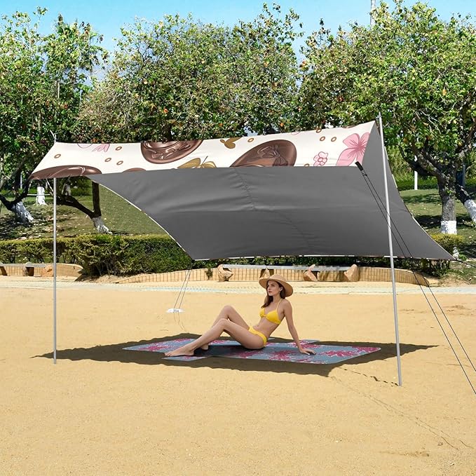 Chocolate Rabbit Camping Sun Shelter Beach Tent Portable Beach Sun Shade Outdoor Canopy for Camping Trips Fishing Picnic