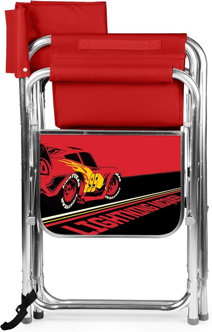 PICNIC TIME Disney Cars Lightning McQueen Sports Chair with Side Table Folding Beach and Camp Chair Portable Outdoor Chair with Carry Strap and Storage Pockets (Red)