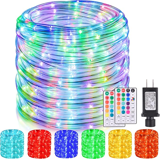 164Ft Rope Lights Outdoor 500 LEDs 18 Colors Changing String Lights Plug in with Remote IP68 Waterproof Twinkle Fairy Light Rope Lighting Indoor for Bedroom Patio Christmas Halloween Decor