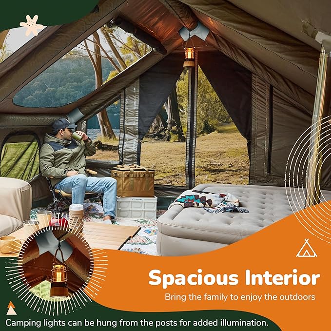 2026 Upgraded Inflatable Tents for Camping 6-8 Person Blow Up Tent with TPU Skylight Mesh Windows Stove Jack &amp Pump Easy Setup 4 Season Large Inflatable Tent Waterproof &amp Windproof