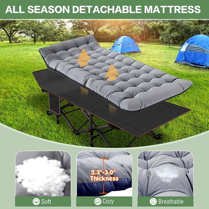 Barbella Folding Camping Cot Folding Cot Camping Cots for Adults Portable Sleeping Cot with Mattress Foldable Outdoor Bed Camp Cots Guest Bed with Carry Bag for Home Office &amp Outdoor Use