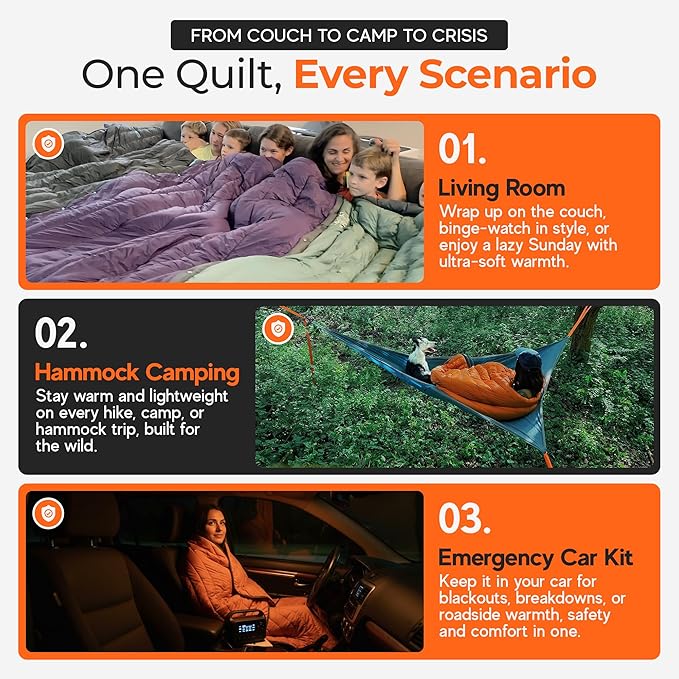Sierra Madre Puffle 40 °F 5‑in‑1 Camping Quilt – Ultra-Soft Outdoor Blanket Sleeping Bag Under/Top Quilt Poncho | Linkable Compact Adventure Gear