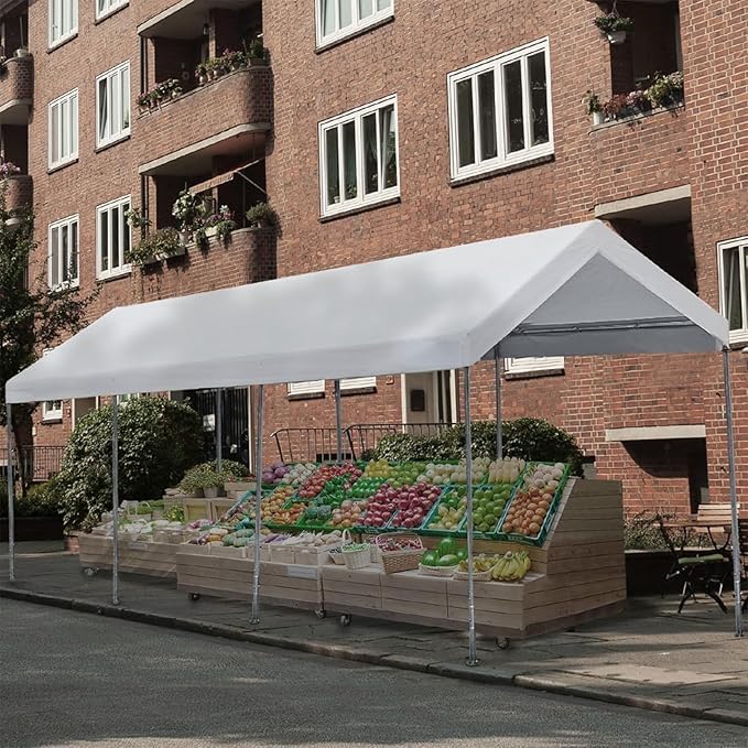 Carport Replacement Canopy Cover for 12 x 20 feet Car Tent Top Garage Shelter Cover Tarp with Ball Bungees (Only Top Cover Frame Not Include (12 x 20' White)