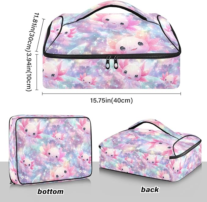 Casserole Carrier Kawaii AxolotlInsulated Casserole Carrier for Hot or Cold Food Thermal Lunch Tote for Potluck Parties Picnic Beach Fits 9 x 13 Inches Baking Dish