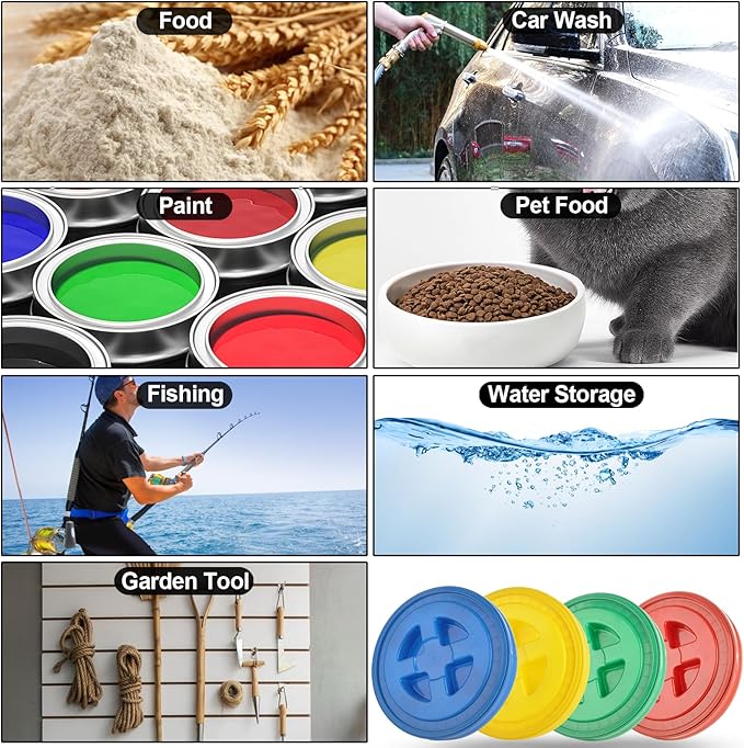 4 Pieces 5 Gallon Leak-Proof Bucket Lid Food Grade Plastic Storage Buckets Screw Seal Lids Screw Pail Lid Pet Food Storage Chicken Feeders Paint Storage Compatible with Gamma (Color)