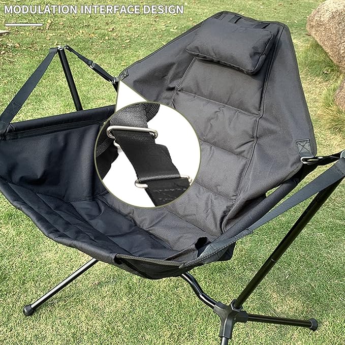 Outdoor Folding Chair Camping Picnic Home Portable Stool Adjustable Lawn Side Pockets Lightweight Hiking Beach CasualBlack
